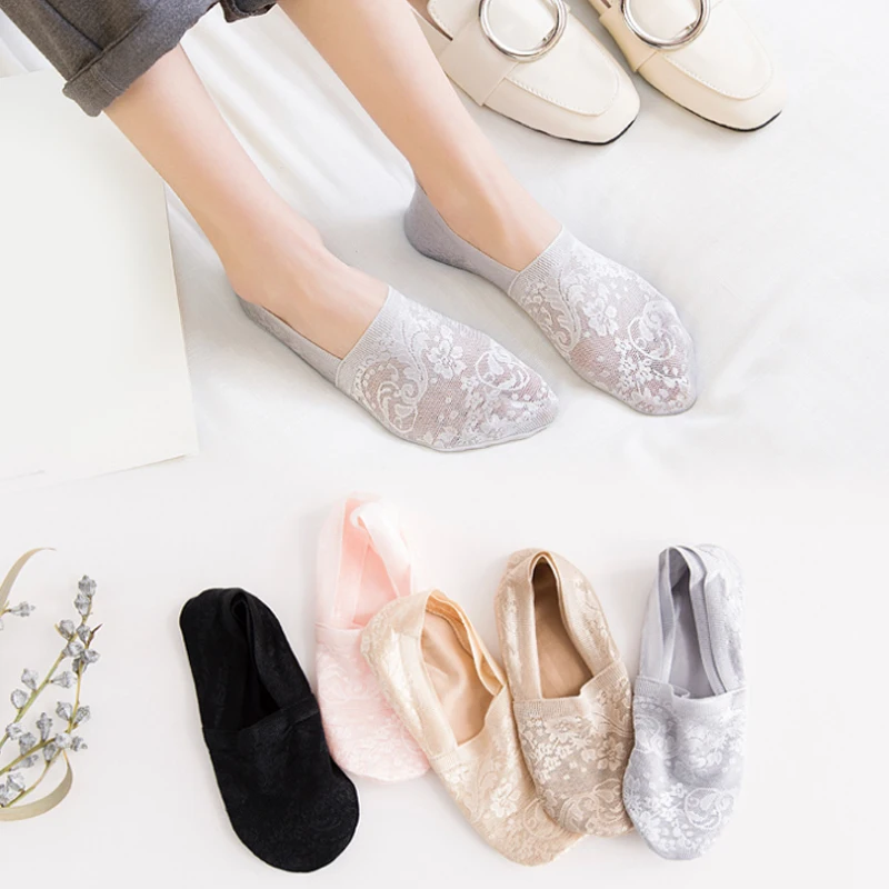 Fashion Women Cotton Lace Antiskid Invisible Liner Socks Elastic Comfy Female Summer Spring Ankle Boat Low Cut Short Socks