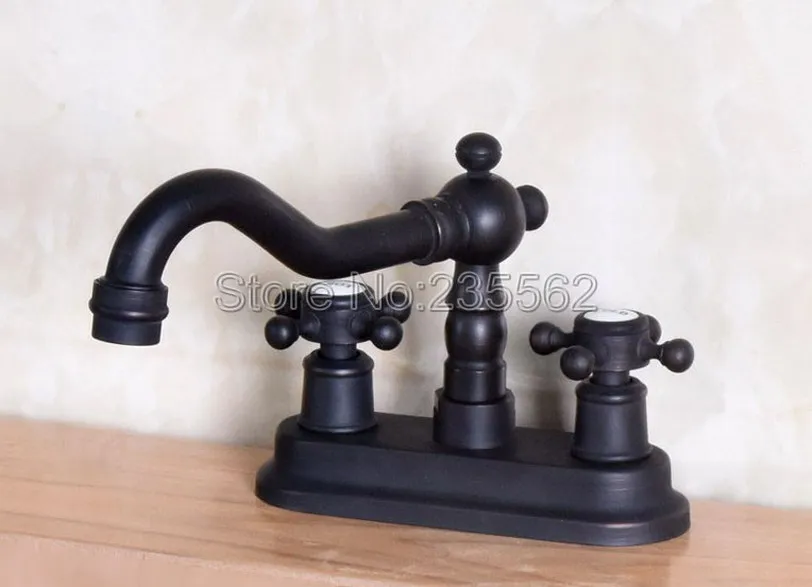 

Black Oil Rubbed Brass Double Handle Double Hole Bathroom Faucet With Ceramic Handle Basin Sink Mixer Tap Lnf151