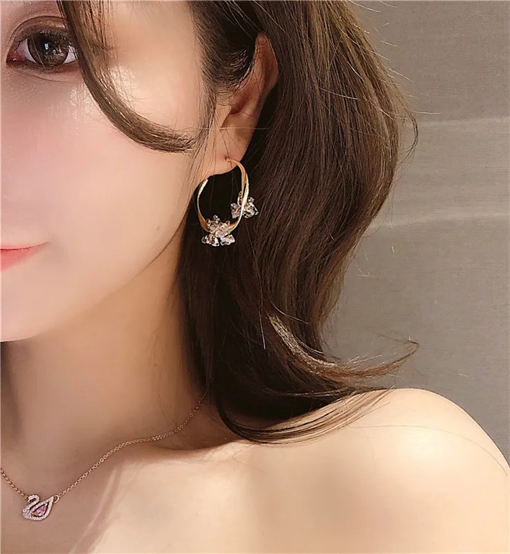 Модные женские серьги 2019 винтажные с кристаллами большие круглые геометрические