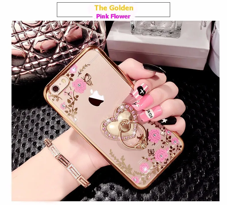 Kerzzil Bling Diamond цветочный держатель чехол для телефона для iPhone 7 6 6S Plus мягкий TPU прозрачный чехол для iPhone X XR XS Max 8 7 Plus 5 SE