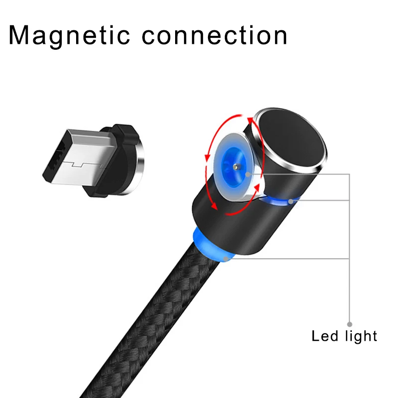 Магнитный зарядный кабель L-образный светодиодный светильник 360 градусов для Android