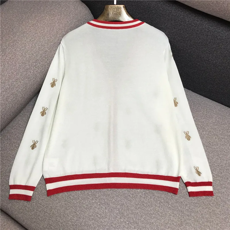 Luxury Designer Brand Knitted Cardigans for Women V Neck Bee Embroidery Bright Silk Thin Loose Sweater |