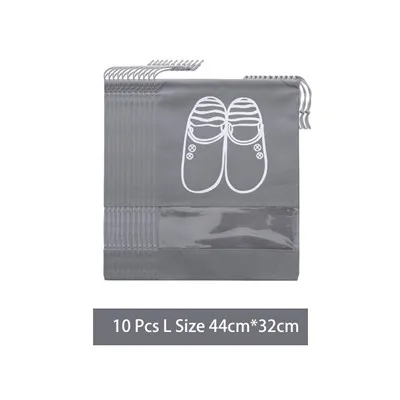 10 Pcs L Gray 10 шт./партия, водонепроницаемые дорожные сумки для обуви, унисекс, переносная, Нетканая, Пылезащитная, на шнурке, сумка-Органайзер, чехол для обуви, сумка-тоут, чехол - Цвет: 10 Pcs L Gray