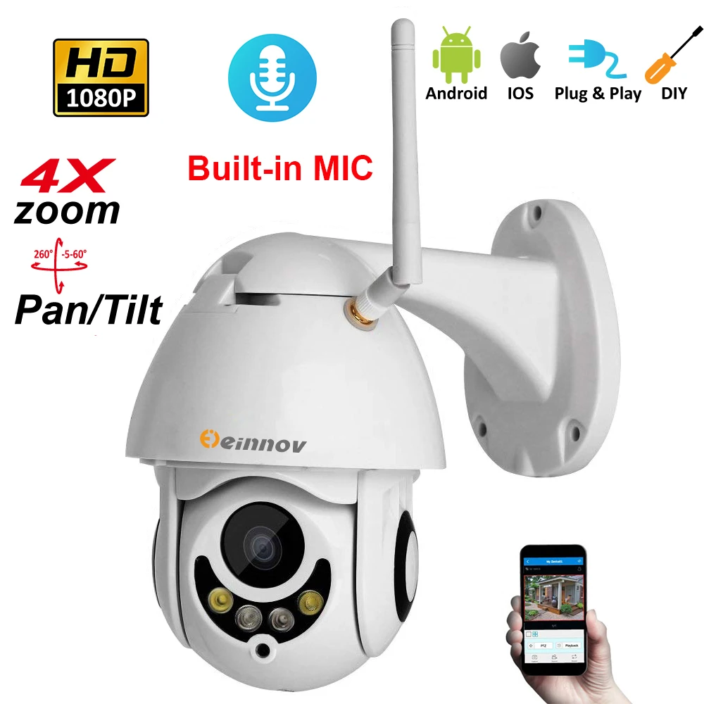 Einnov 4xzoom 1080P 2MP PTZ IP Камера CCTV домашняя Беспроводной безопасности Камера Wifi Аудио Системы наружной видеосъемки Камеры скрытого видеонаблюдения