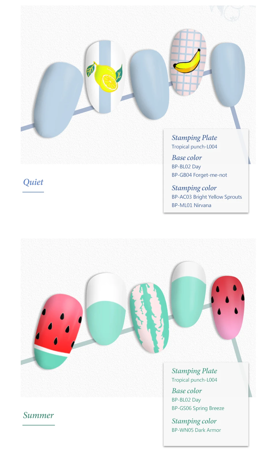 BORN PRETTY Fruit серии прямоугольные штамповочные пластины лимон арбуз изображение ногтей штамп трафарет тропический удар L004