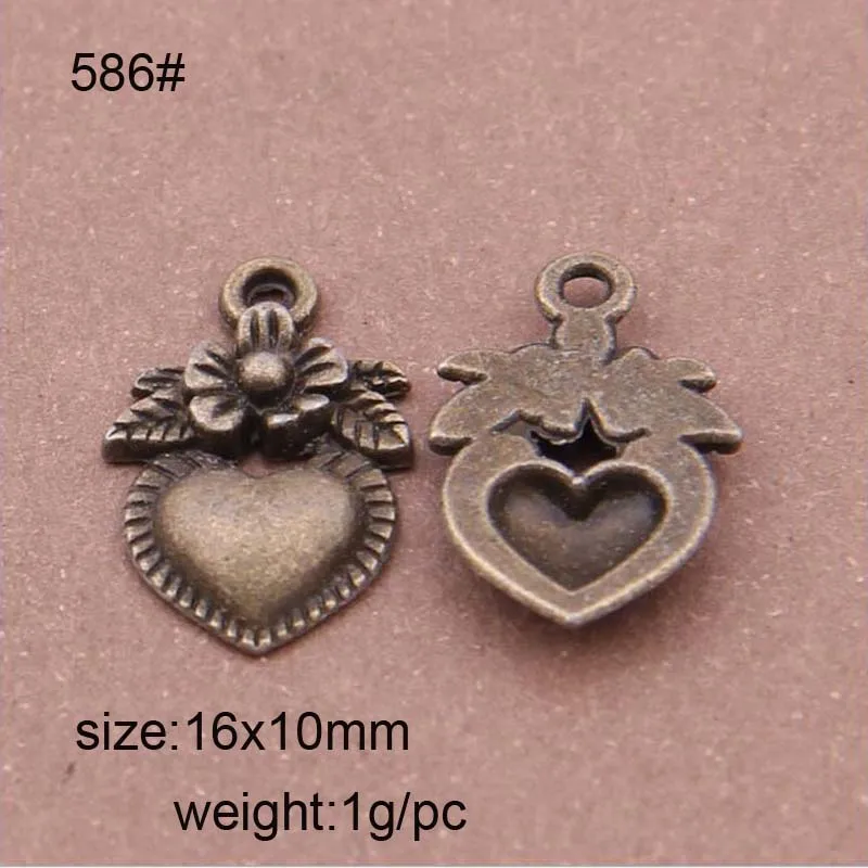 

Wholesale 50pcs/lot 10*16mm Antique Bronze Vintage Metal Hearts Made with Love flower Charm Jewelry Heart Charms