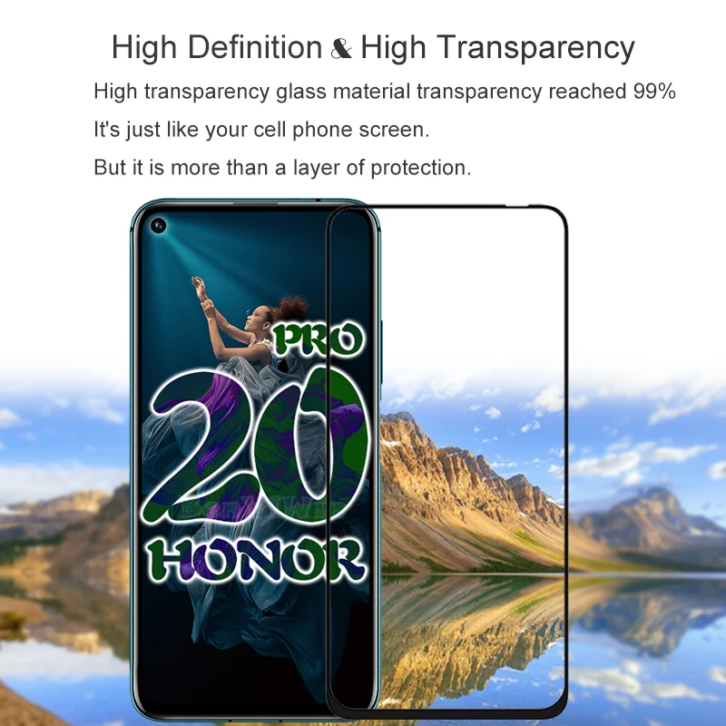 2 шт. 100% оригинальное закаленное стекло с полным покрытием для Huawei Honor 20 Pro защита