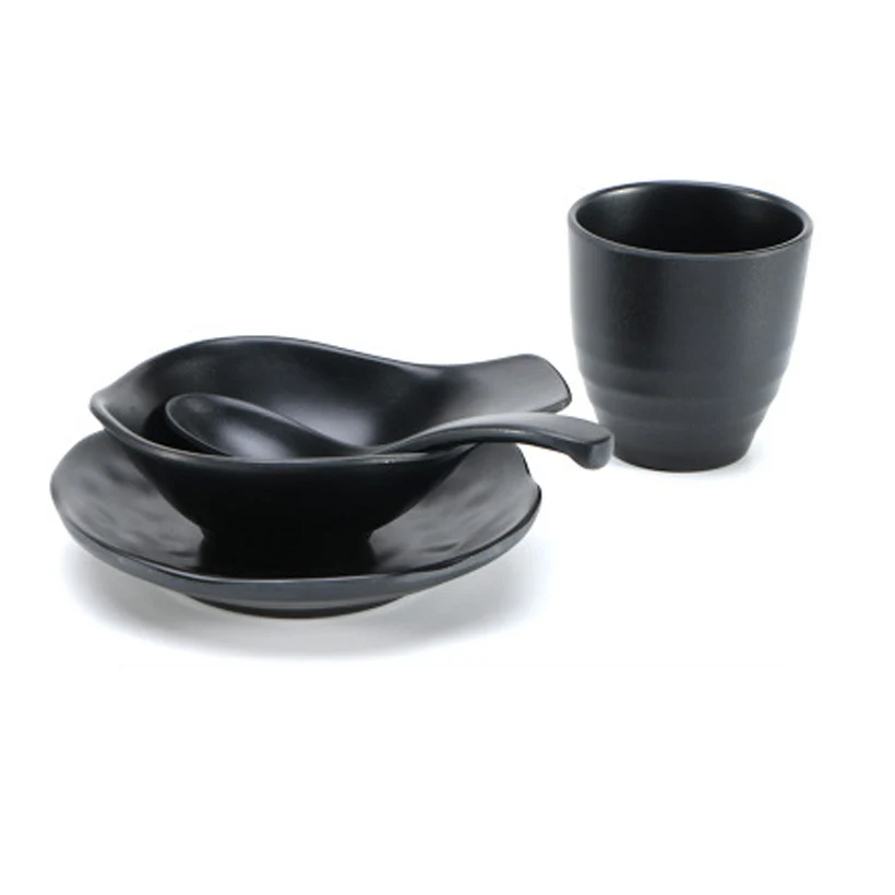 4 шт./компл. набор посуды черный Высокое качество меламин Небьющийся Отель