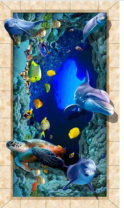 3D обои из ПВХ с рисунком в виде дельфина тропической рыбы|pvc flooring wallpaper|floor