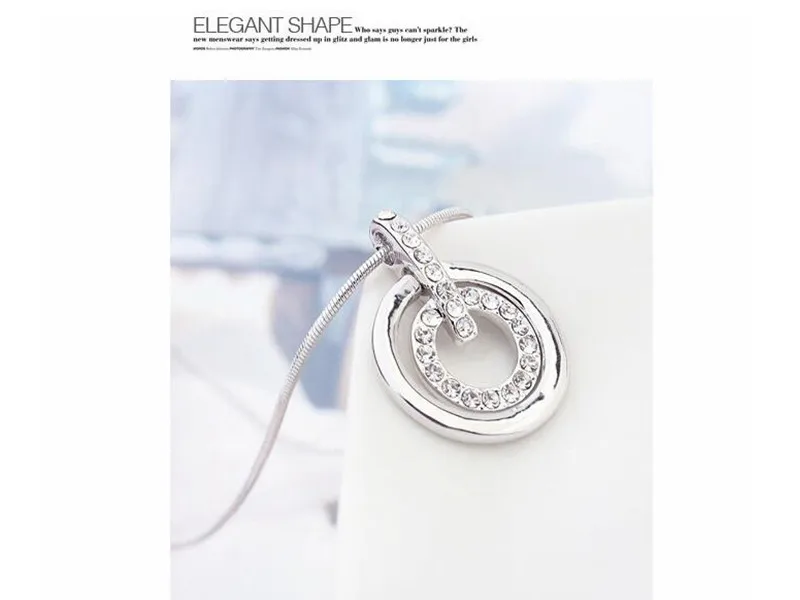 Новинка, украшенный кристаллом от Swarovski, ювелирный набор, двойной круг, подвеска, ожерелье, серьги, женские свадебные аксессуары