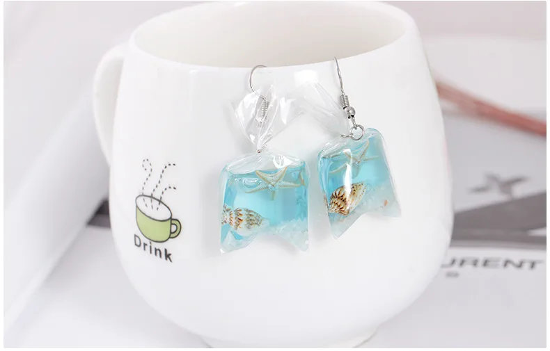 Женские креативные серьги подвески с ракушками морской звездой сухоцветами