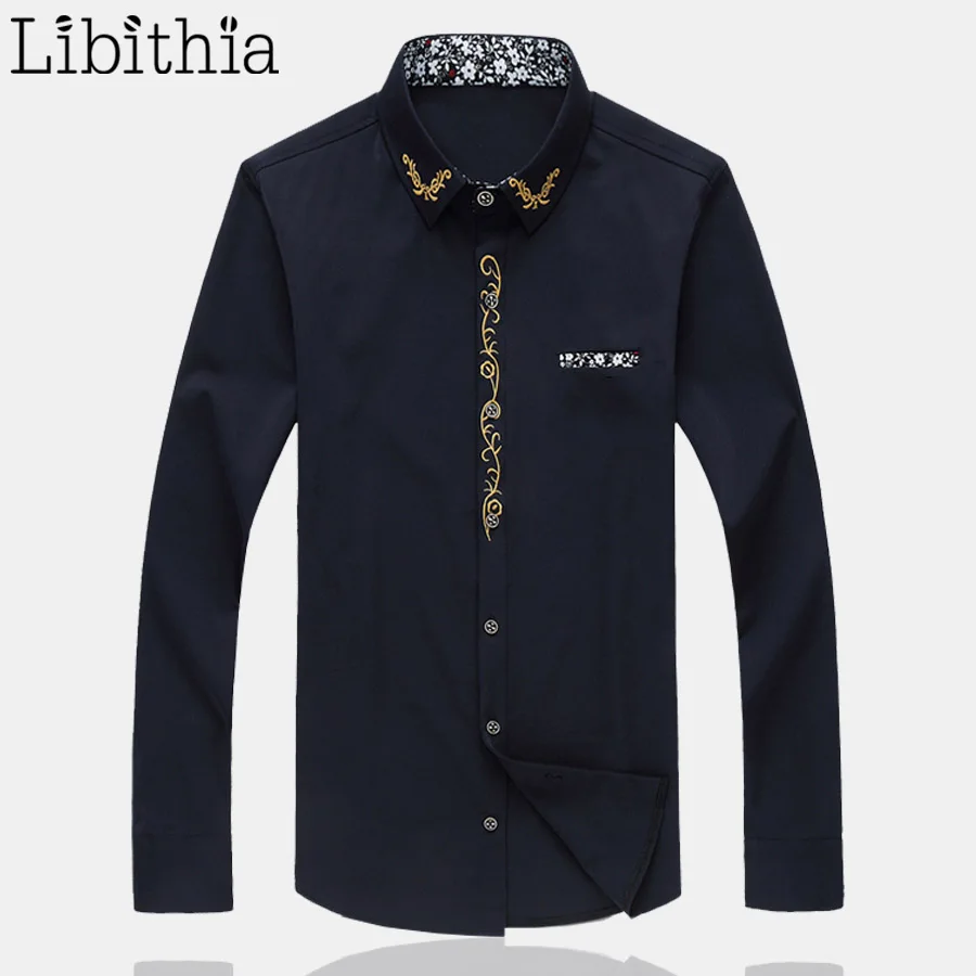 Рубашка E517 мужская приталенная с длинным рукавом повседневная сорочка брендовая