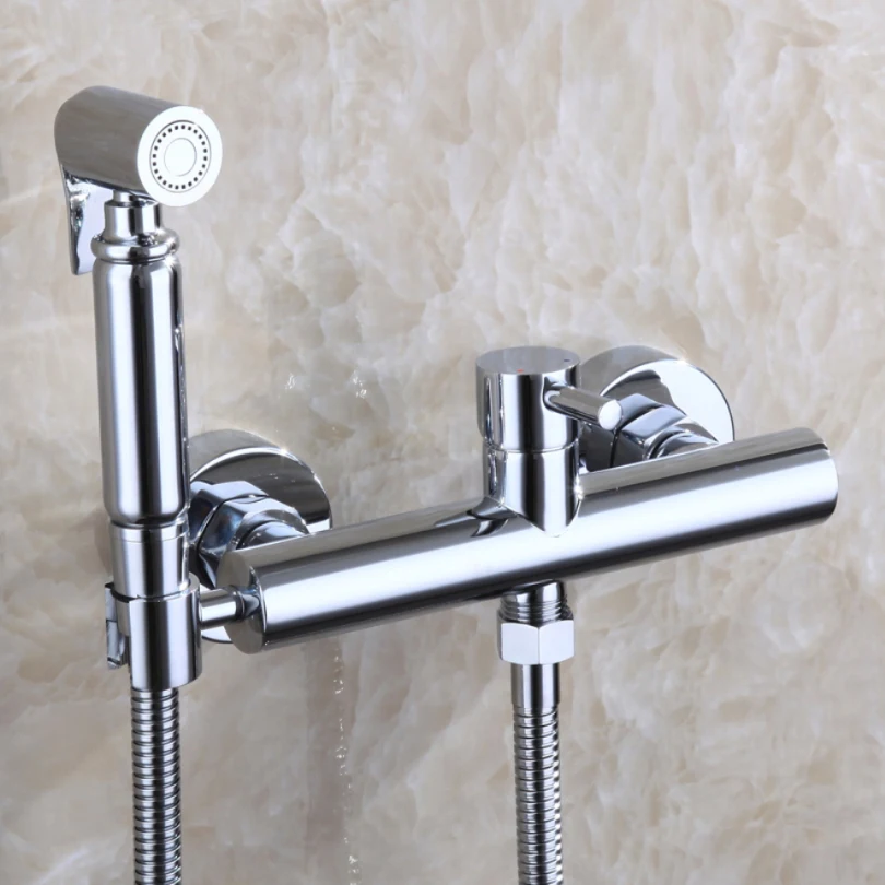 Wall Mounted Handheld Shattaf Bidet Portable Toilet Spray Shower 150 cm Hose Hot And Cold Bathroom Mixer Faucet Valve | Обустройство