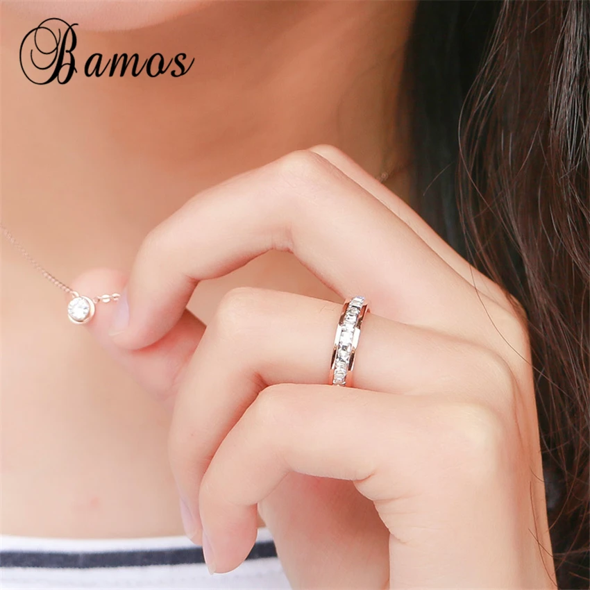 

Female Girls Geometric Ring Silver Color & Rose Gold Ring Promise Wedding Engagement Rings For Women Best Gifts