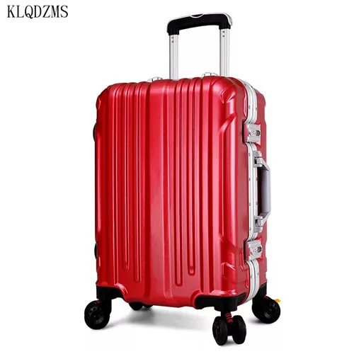 red KLQDZMS 20/22/24/26/28 inchAluminum Фрам прокатки Чемодан SpinnerTravel чемодан кабина Чемодан чемодан сумка ручной клади тележка - Цвет: red
