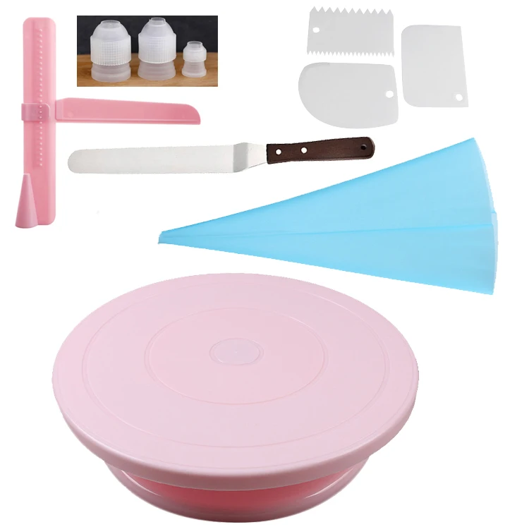 10Pcs Pink 10 шт./компл. Еда Класс поворотный стол для торта вращающаяся подставка для торта Пластик миксер для теста Ножи Fondant(сахарная) пиццы вертушки инструменты для украшения торта - Цвет: 10Pcs Pink