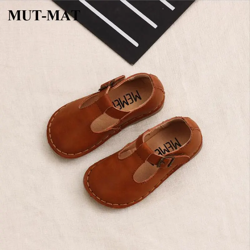 Детские туфли в стиле ретро маленькие Т образной формы с мягкой подошвой для