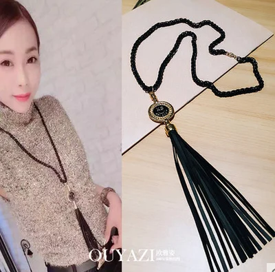 Женское длинное ожерелье с кисточками из сплава и кожи 11 видов|leather tassel necklace|tassel