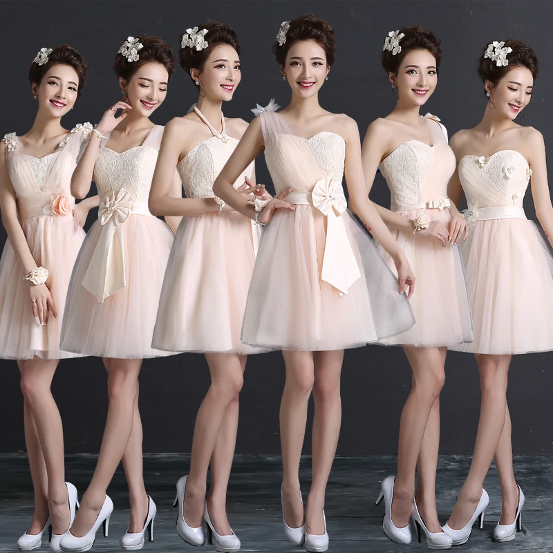 Новое поступление 2019 г. недорогие короткие платья разных цветов для подружки