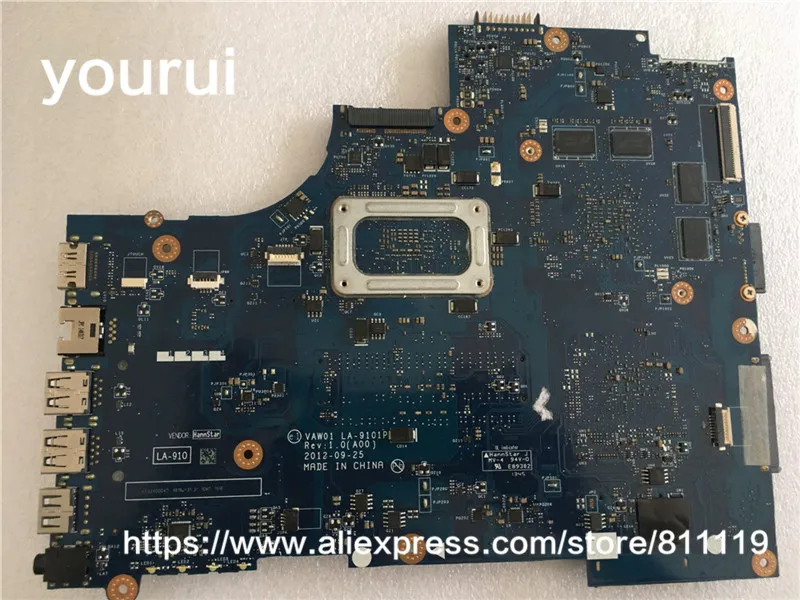 Yourui для DELL 15R 3521 5521 материнской SR0XG i7-3537u VAW01 LA-9101P CN-00P55V 00P55V 0P55V HM76 100% тестирование
