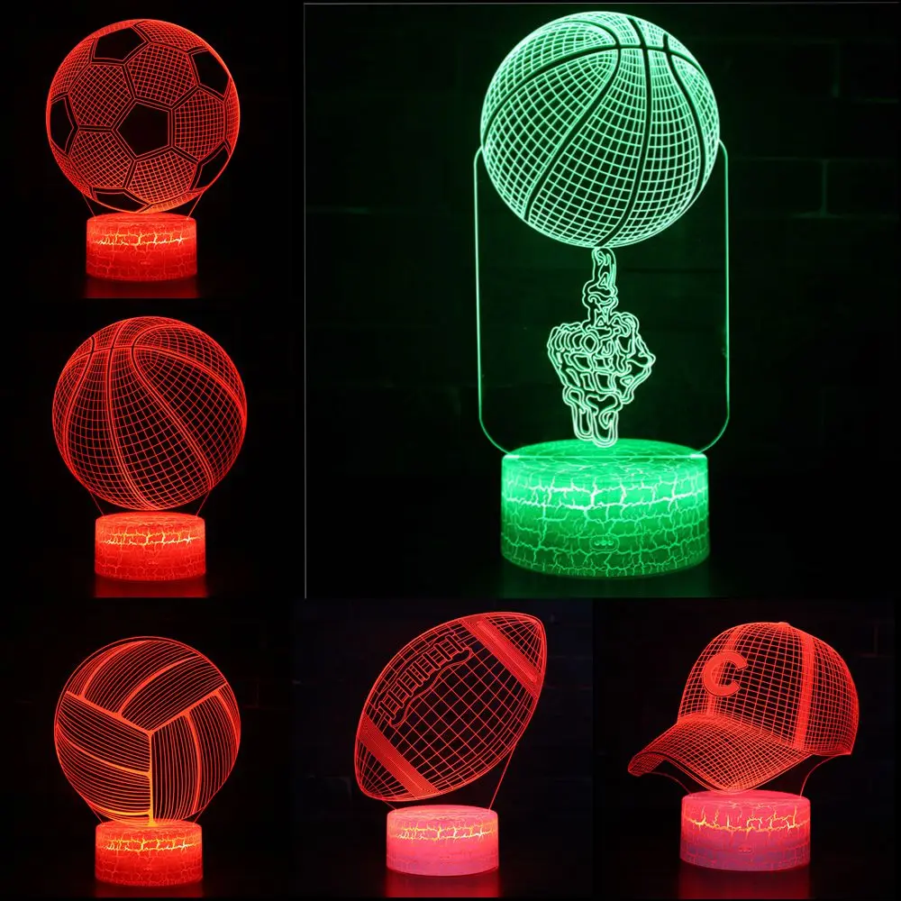 Футбол Баскетбол регби LED 3D Иллюзия визуальный ночник Творческий Спальня украшения Light Новинка лампы подарок сувенир