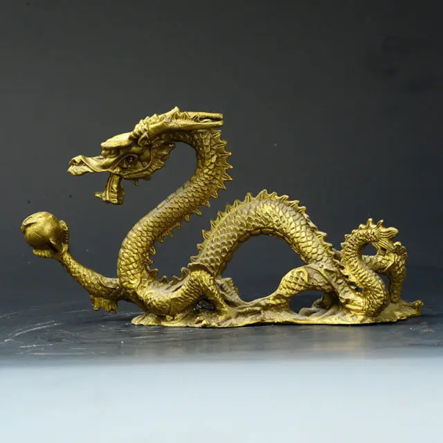 

Elaborate Chinese Old Antique Brass Hand-carved Statue --- Dragon