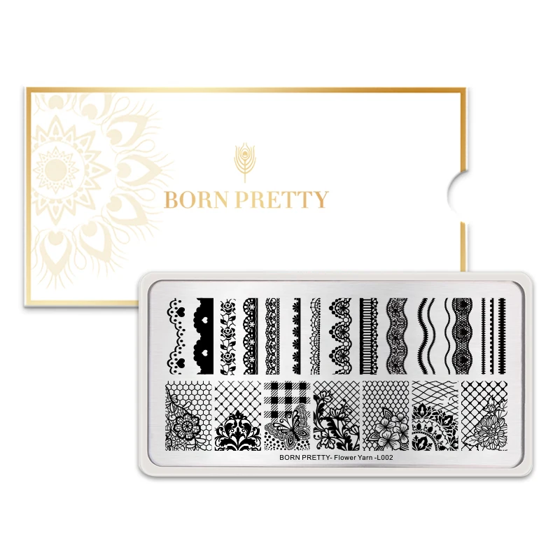 Серия BORN PRETTY прямоугольная пластина для стемпинга узор из цветочной нити черный