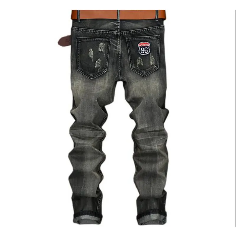 Men's Distressed Ripped Motorcycle Biker Jeans Patchwork Pants Slim Fit Mens Moto Denim Hip Hop Punk Streetwear For Men 163# | Мужская