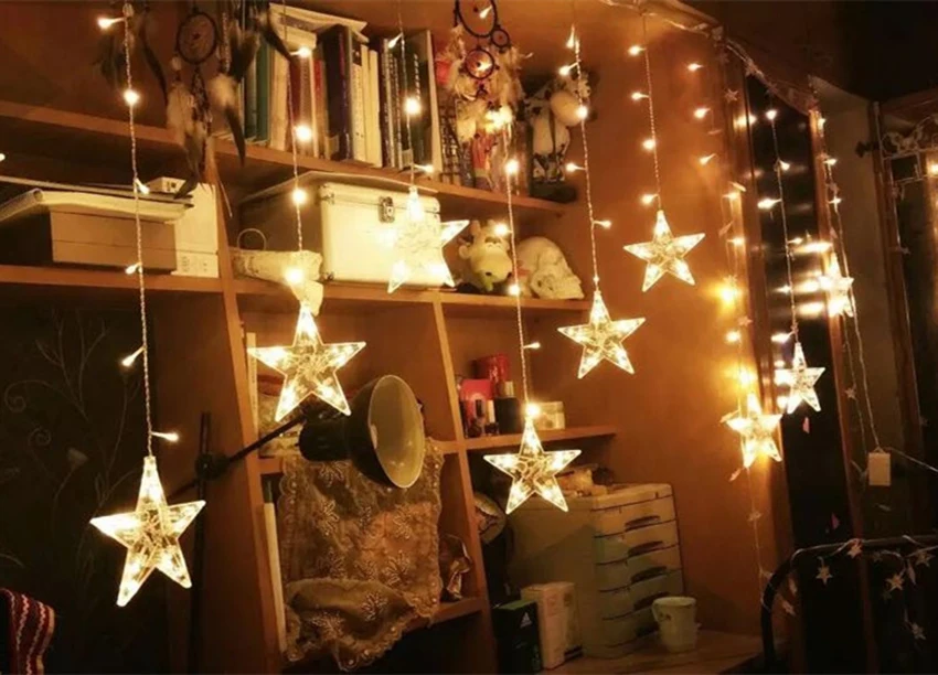 90 светодиодов, Звездные сказочные огни, рождественские Звездные гирлянды, гирлянды, светодиодные занавески для свадьбы/дома/вечерние/сада/дня рождения, Декор