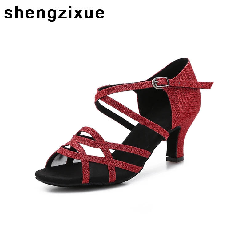 Shengzixue новый дизайн блестки кожа с сеткой танцевальная обувь