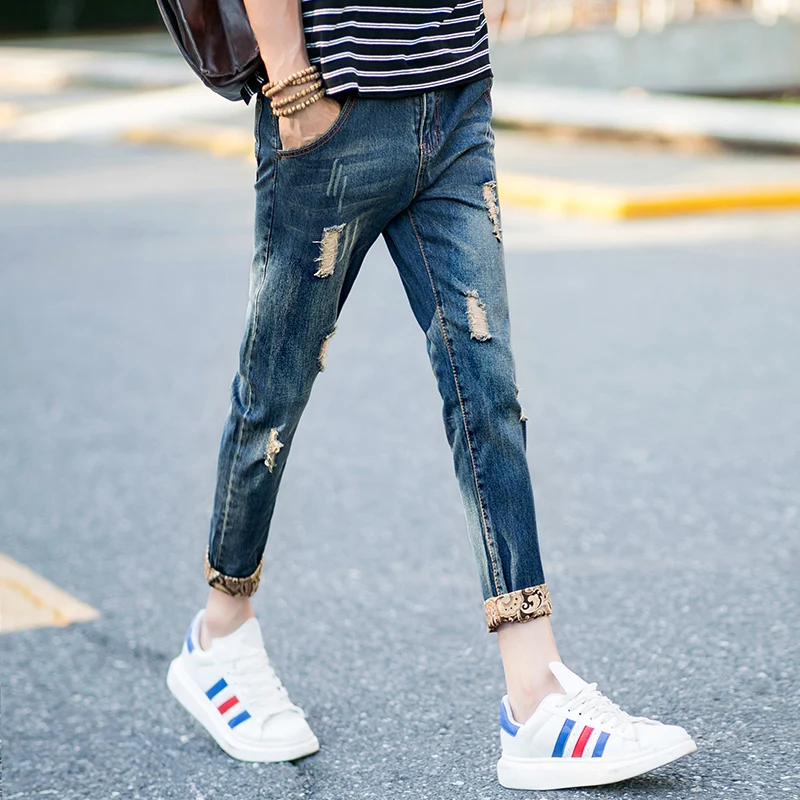 2017 Летом Лодыжки длина брюки узкие slim fit повседневные проблемные мужчины