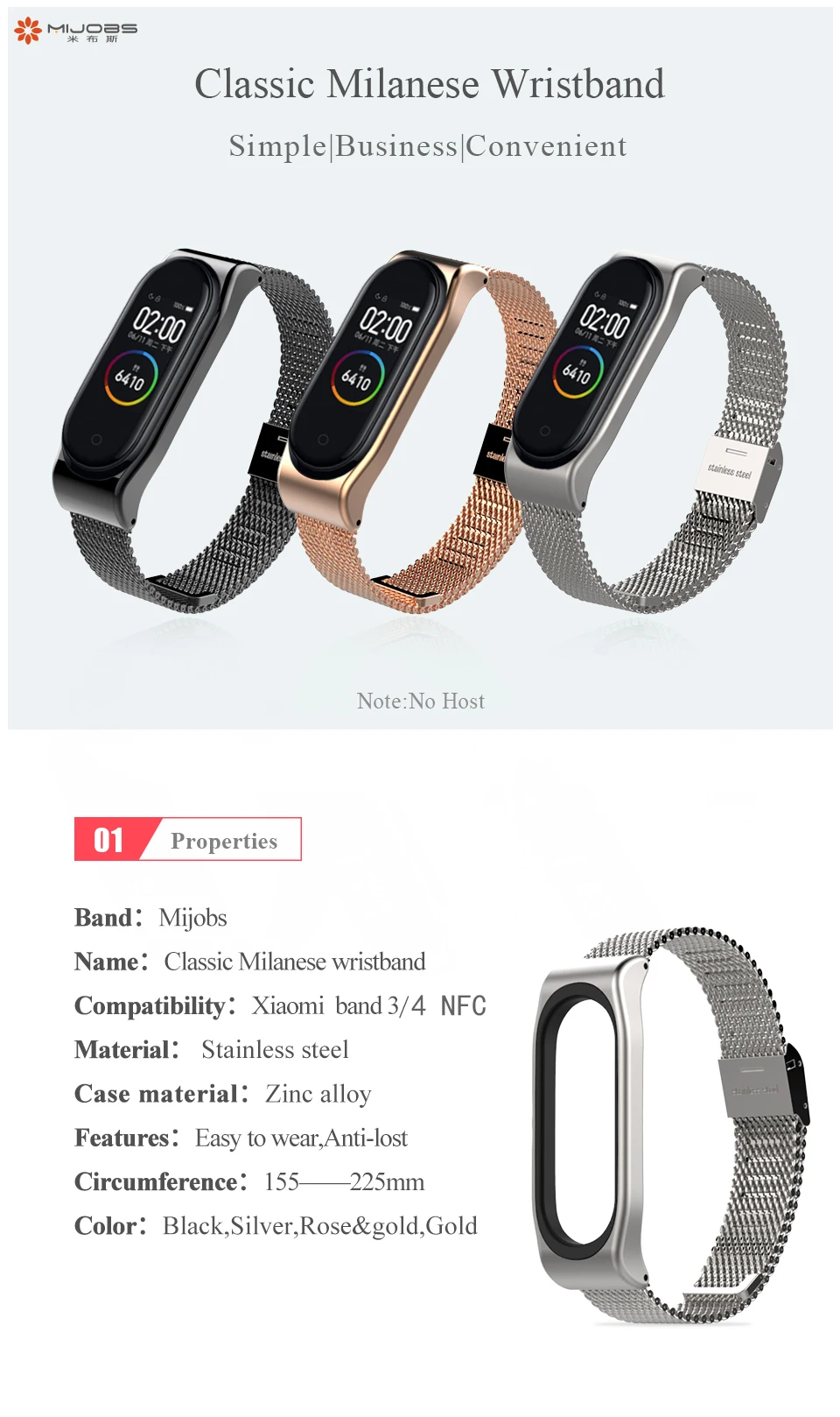 Металлический ремешок mi jobs для Xiaomi mi Band 4 Безвинтовой браслет из нержавеющей стали Сменные аксессуары для mi Band 4