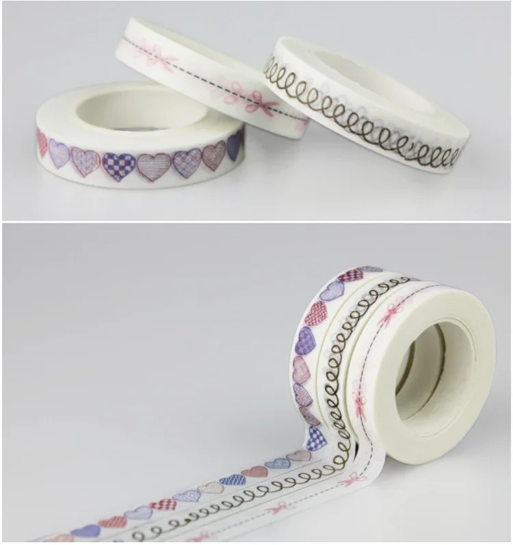 

1Lot=3Rolls 8mmx10m Love Heart Scissor Pattern Japanese Washi Decorative Tape DIY Masking Paper Tape Label Sticker wholesale