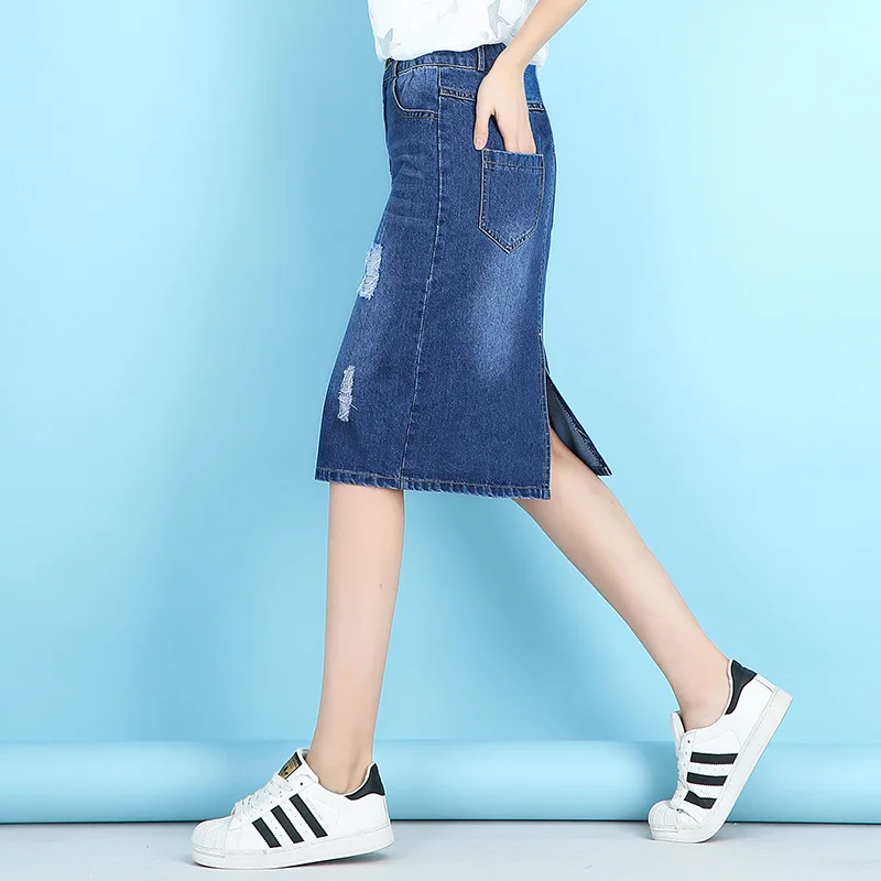 3299 women denim skirt ladies 2019 spring summer new high waist slim wild casual fashion hole bag hip skirts girl | Женская одежда