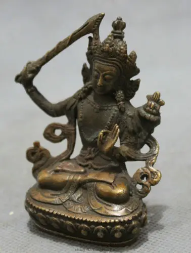 Тибет Бронзовый Буддийский Защиты Лотоса Манджушри Бодхисаттвы Статуя Будды