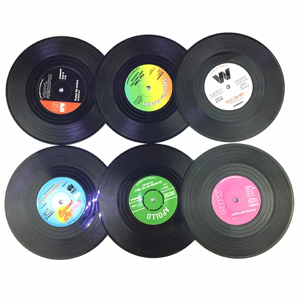 6 ШТ. Ретро CD Круглой Формы ИЗ ПВХ Винил Coaster Кубок Напитки Держатель Мат Посуда