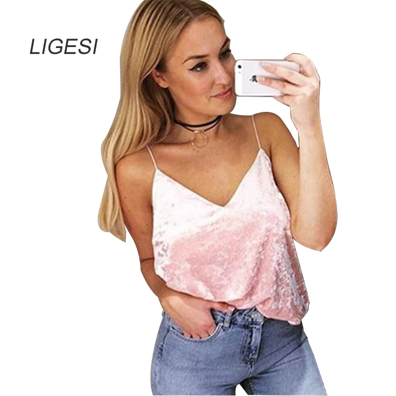 

Sexy v neck velour camisole tank top Autumn 2017 vintage Brown strap camis women tops Casual party streetwear tube top