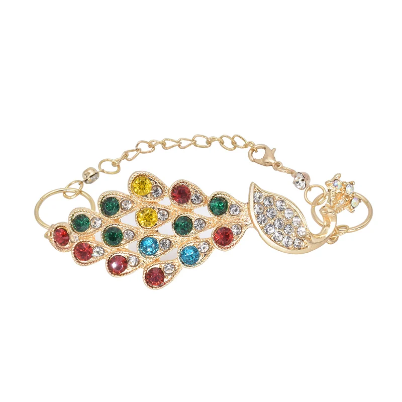 

Hot Fashion Fine Jewelry Shine Bright CZ Gold Color Colorful Peacock Dazzling Rhinestone Bracelets Bangle For Women