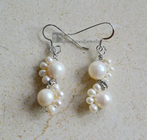 

New Arriver Pearl Earring White 5-9mm Freshwater Pearl Earring S925 Sterling Silvers Dangle Earrings,Wedding Party Woman jewelry