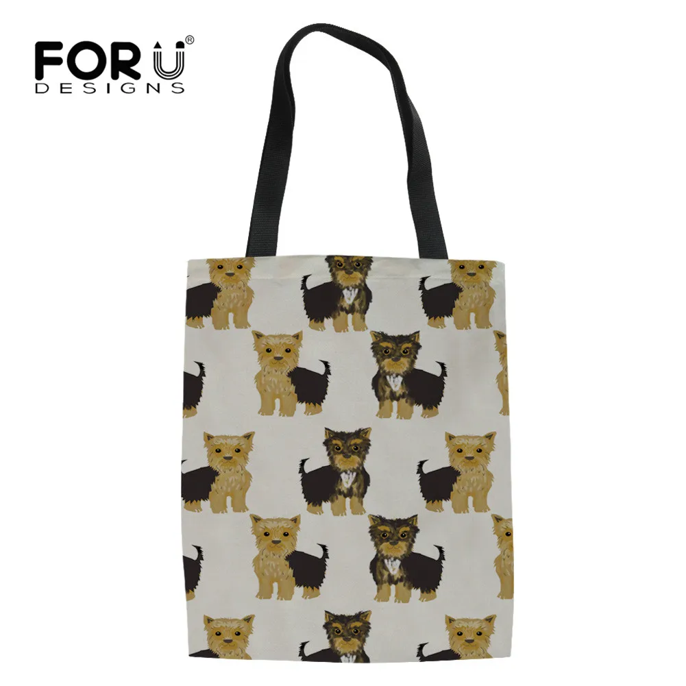 

Женская Холщовая Сумка-тоут FORUDESIGNS с принтом Yorkie, экологически чистая многоразовая сумка для покупок, женская сумка для ежедневного использ...