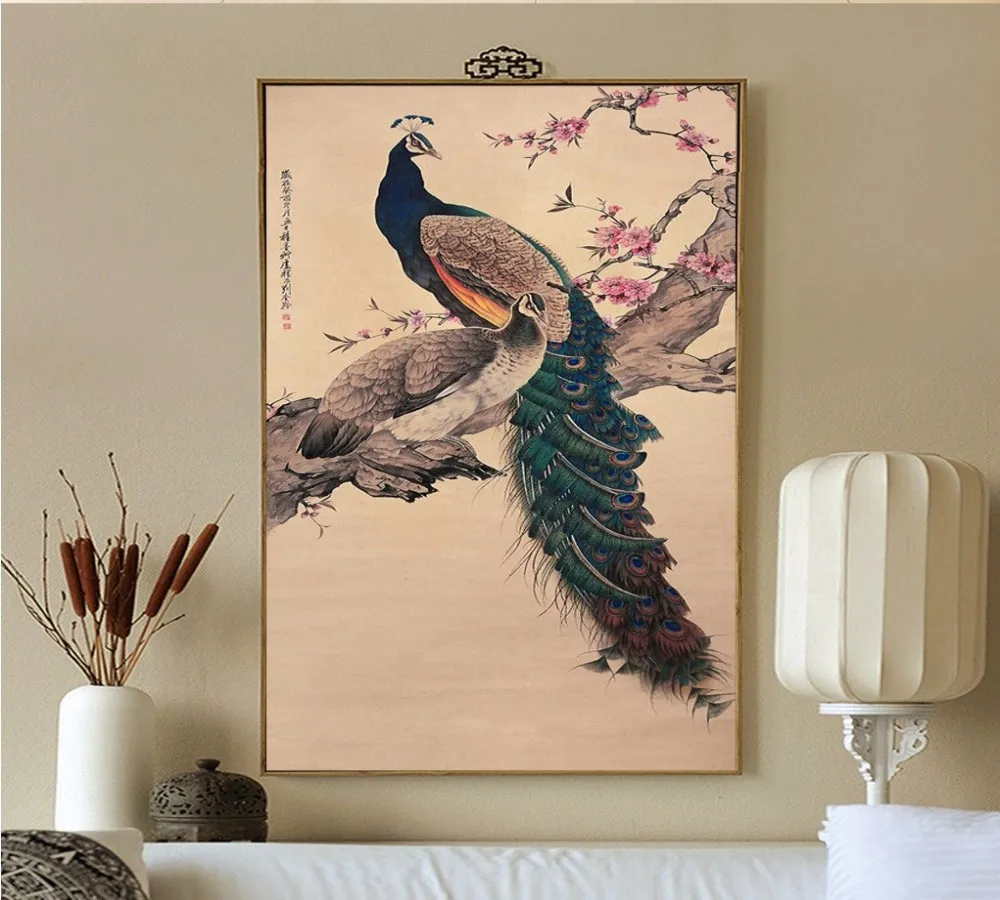 

Dropshipping Colomac Photo Wallpaper Chinese Style Wallpaper Peacock Wall Paper Mural 3D Living Room Papier Peint Home Decor