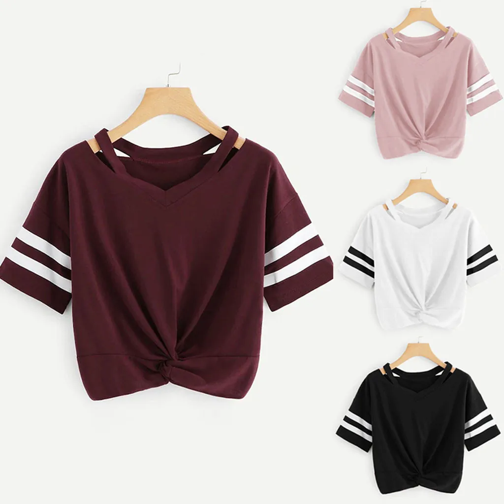 

FREE OSTRICH Women Shirts Knotted Short Sleeves Solid O-Neck Pure White Casual Fashion Elegant Elegant Summer Blouse Shirts