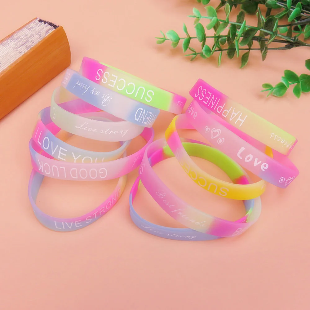 10 шт./партия силиконовые браслеты с буквами градиентный цвет светящийся браслет