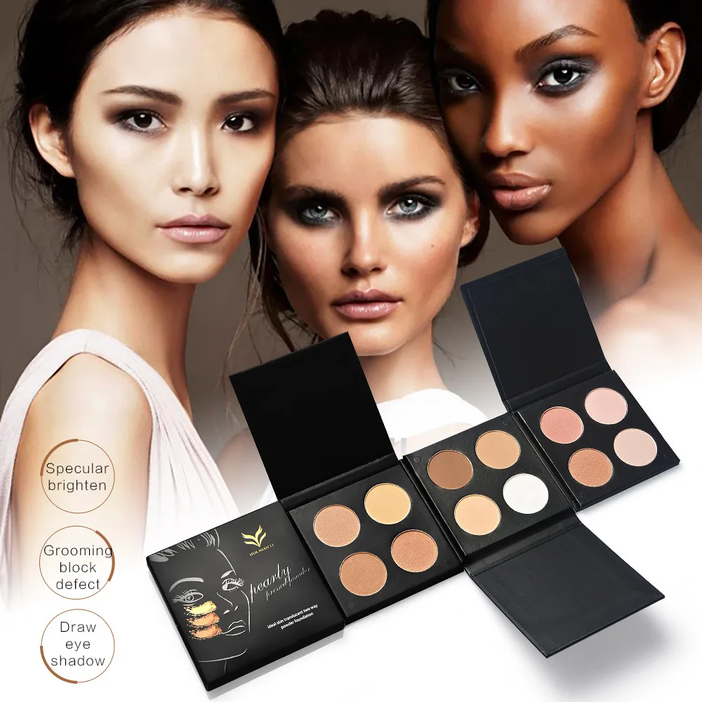 4 Colors Highlighter Bronzer Powder Palette Set Brighten Base Makeup Glow Kit | Красота и здоровье