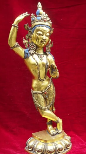 JP S0524 23 &quotКитайский Бронзовый позолоченный Dakini Vajrayogini стенд Kwan-yin Guan Yin Статуэтка