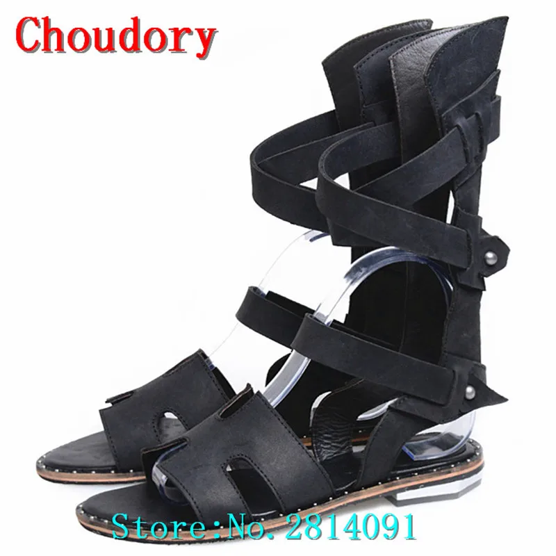 Choudory Genuine Leather Casual Buckle Strap Solid Sexy Low Heels Gladiator Sandals Narrow Band Cutouts Cross-tied Shoes Woman | Обувь