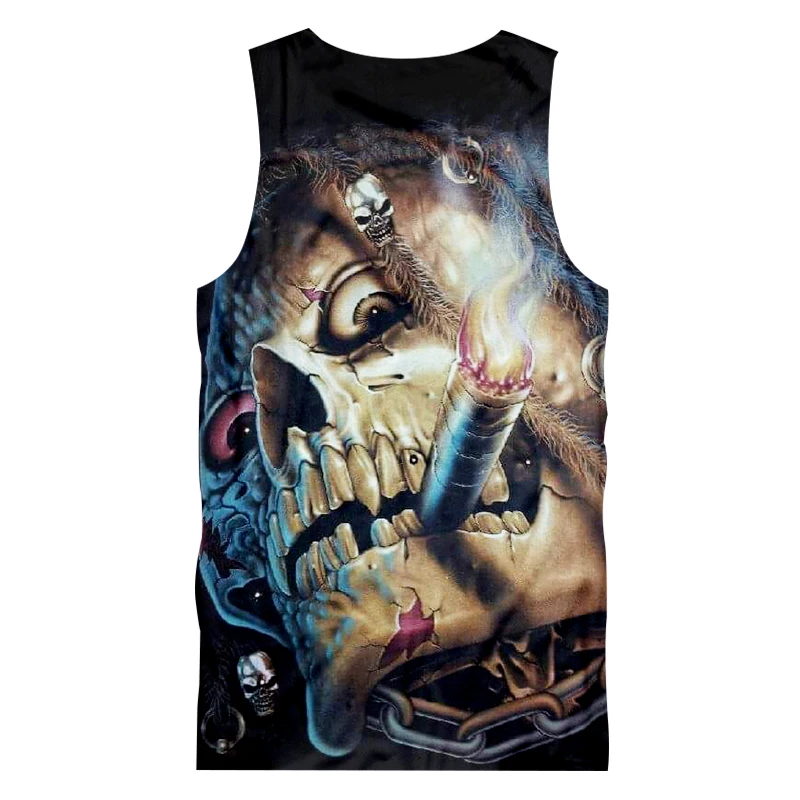 UJWI новые летние мужские майки с крутым принтом курительный Череп 3d майка для