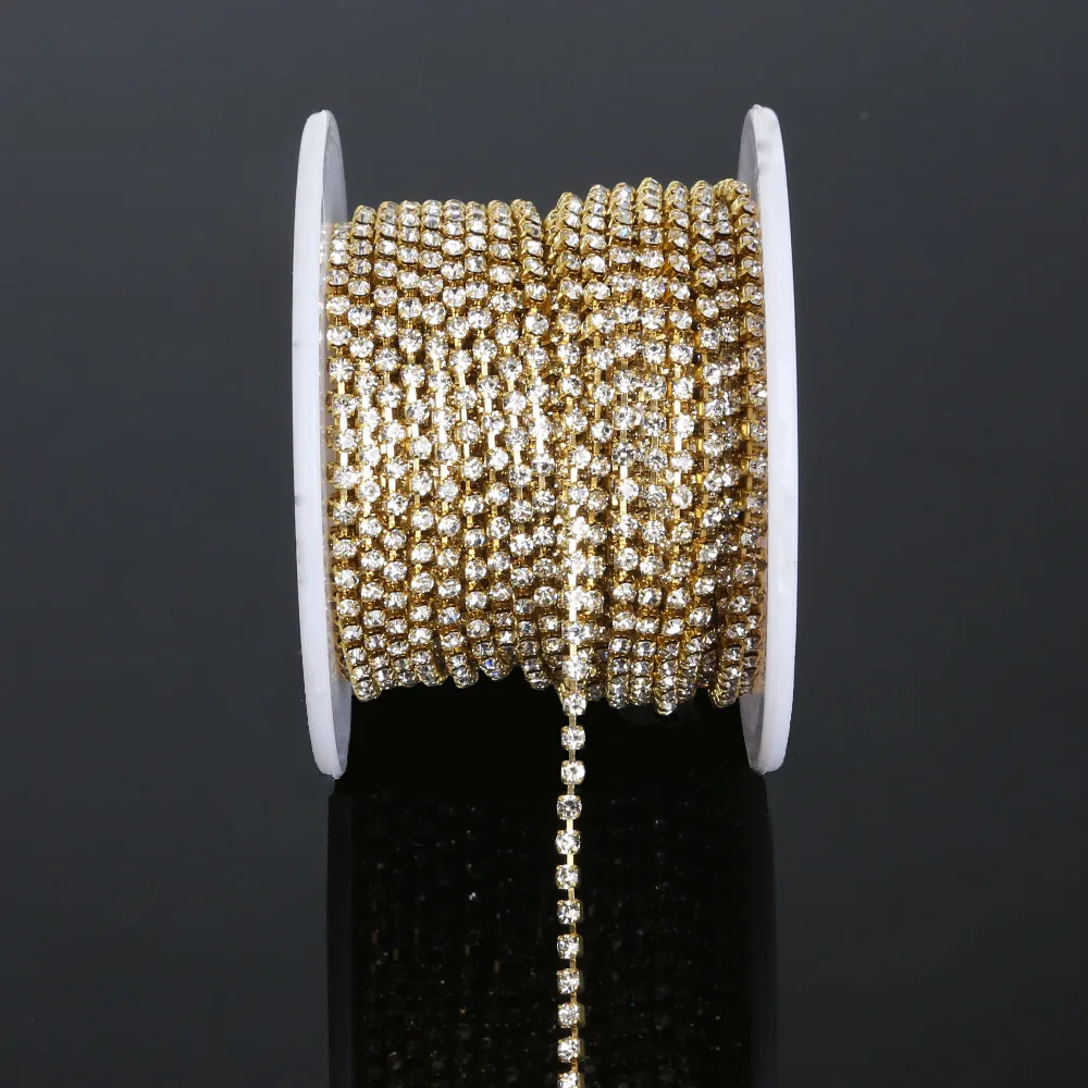 10 ярдов/рулон Золотое основание прозрачные/белые стразы кристаллы AB для