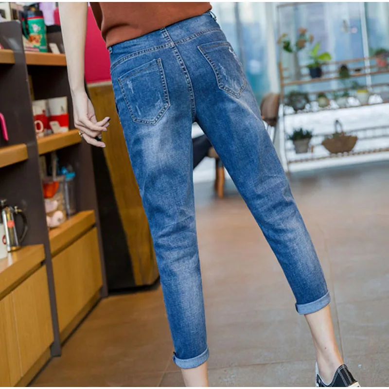 Plus Size Blue Design Big Pockets Cuffed White Wash Women Jeans 4Xl Xxxl Capris Vintage Boyfriend Large Harem Harlan Pants |