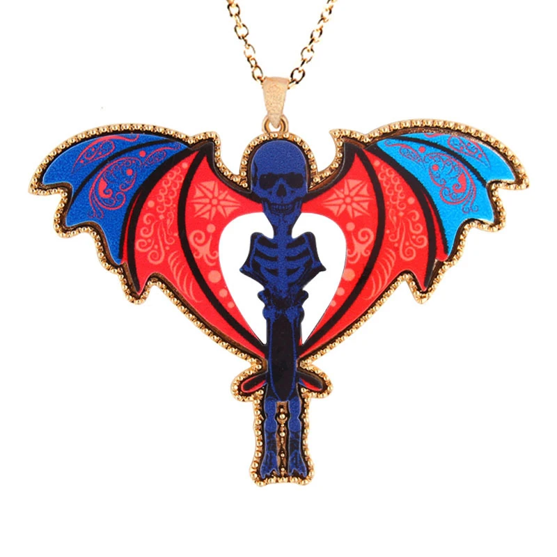 Modebox Гипербола череп акриловая подвеска с крылом длинный Мути-цвет свитер цепь